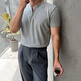 Hearujoy Mens Casual Zipper Short-Sleeved Tops Genderless 2024 Spring New Business Versatile Simple Solid Color Comfortable Tops Unisex